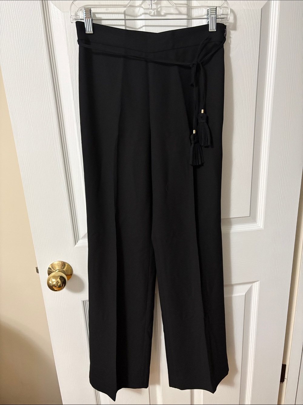 Talbots Black Wide-Leg Pants with Tassel Waist Tie